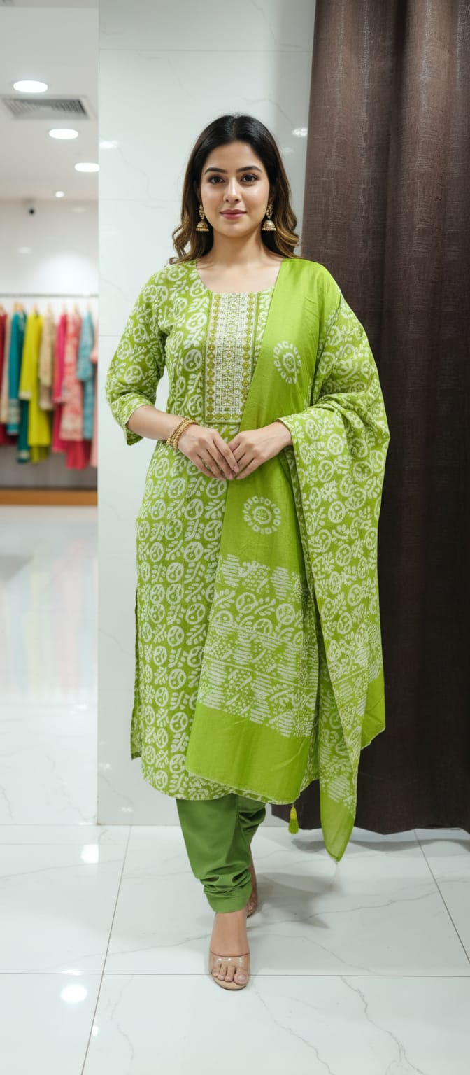 Shree Shanti Selection - Light Green Printed Straight Suit Set